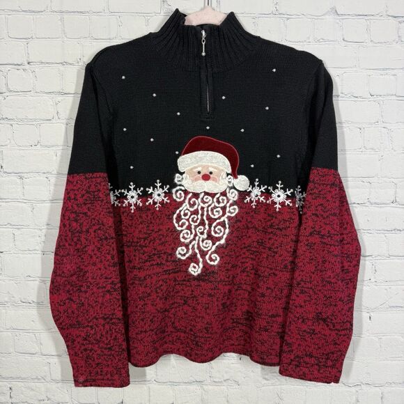 Mandal Bay Ugly Sweater Women Large Santa Clause Christmas Holiday 1/4 Zip - Picture 2 of 11